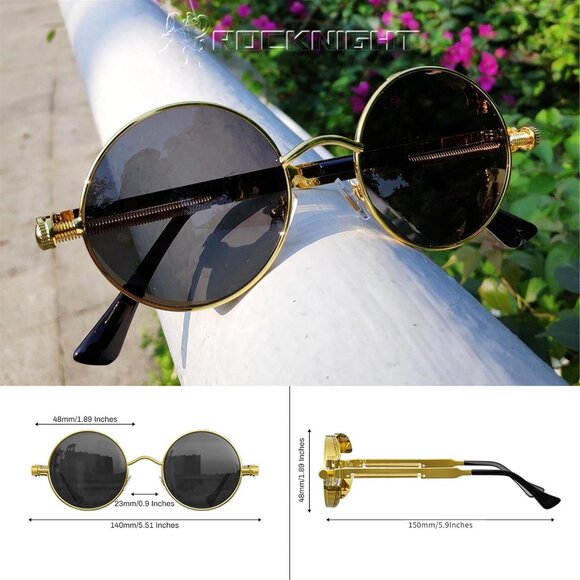 Women's Gothic Steampunk Round Polarized UV400 Protection Sunglasses Street 48mm - Picture 4 of 6